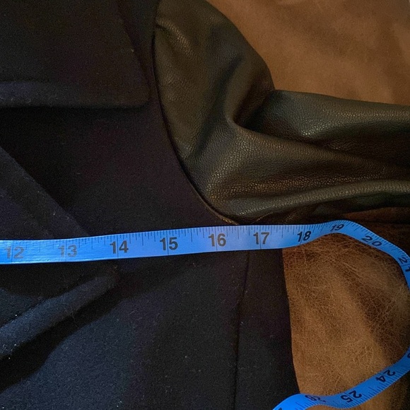 AllSaints Black Italian Cloth Leather/Wool Pea Coat, size 0 - Picture 7 of 9